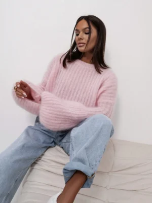 Sweter moher premium pudrowy róż