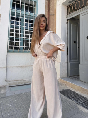 Lniany komplet 2w1 beż