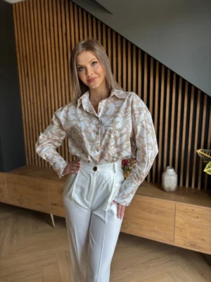 Koszula OVERSIZE beżowa w kwiaty