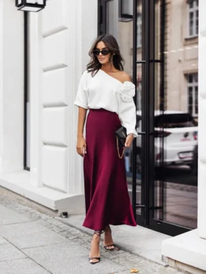 Spódnica satynowa maxi bordowa