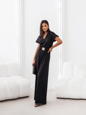 Kombinezon damski z szerokimi nogawkami czarny