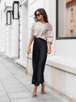 Spódnica satynowa maxi czarna