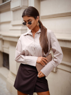 Koszula z bawełny damska beżowa